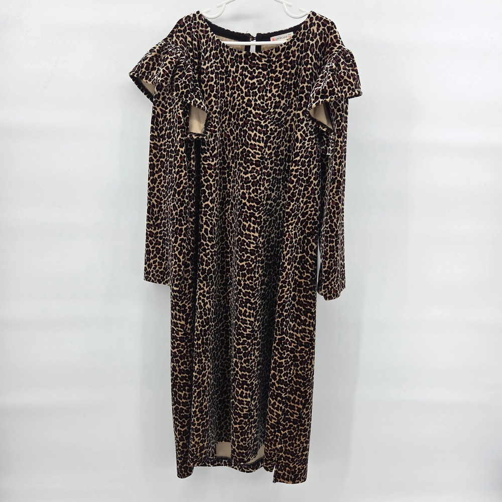 Crewcuts Dress 16 Brown Leopard Velvet Ruffle Shoulder Eclectic Boho Party